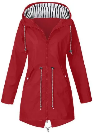 Wkishenl Rain Jacket Women Travel Waterproof Long Rain Coats Lightweight Hooded Windbreaker Trench Coats for Outdoor