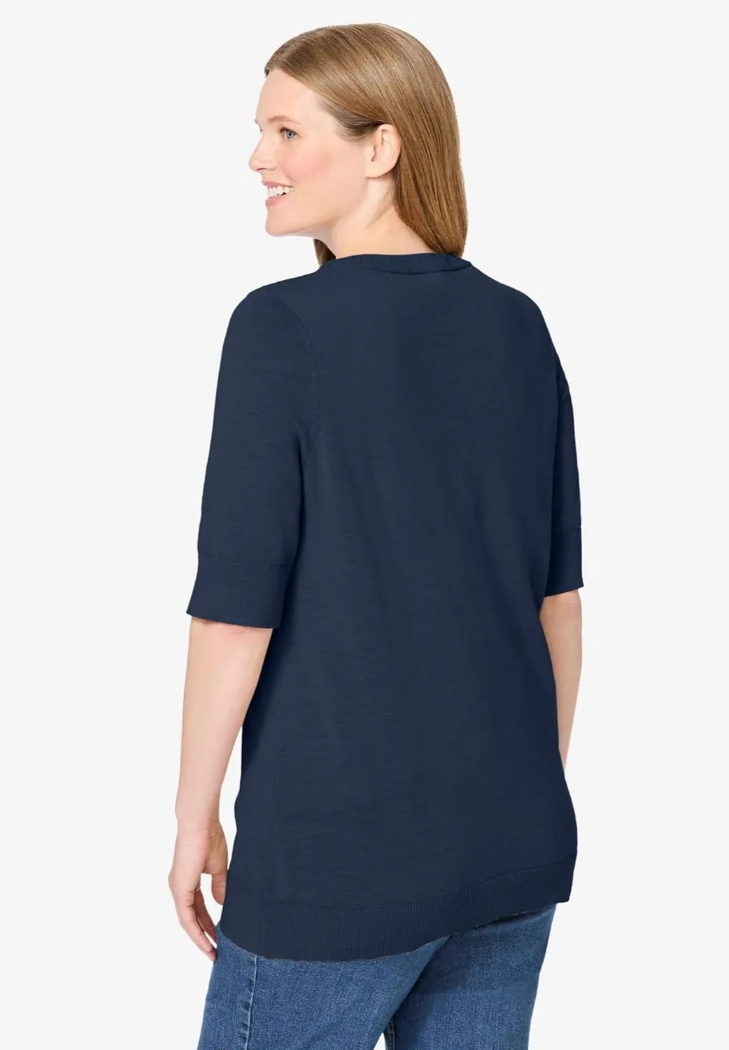 Woman Within Plus Size Lightweight Short Sleeve V-Neck Cardigan