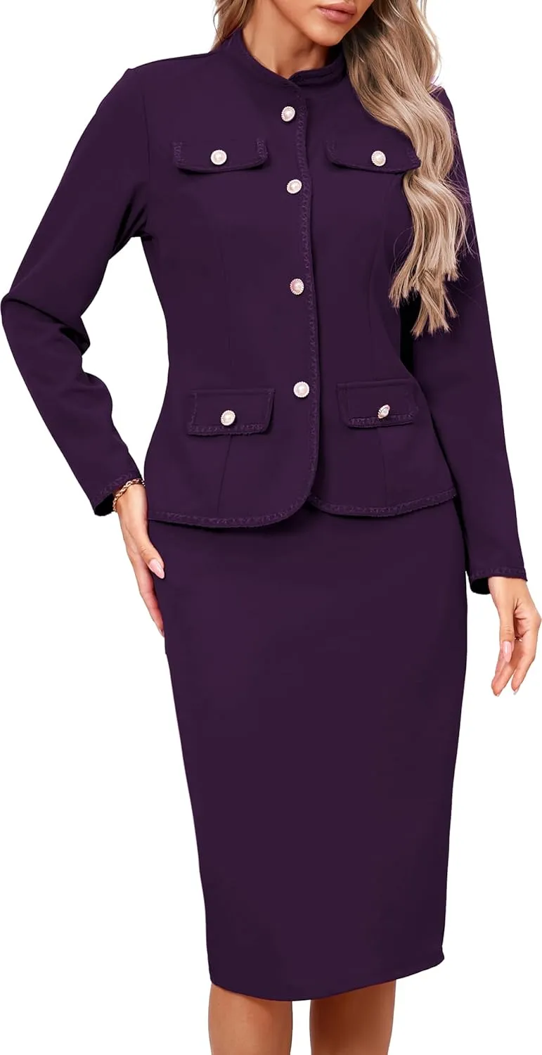 Women 2 Piece Business Suit Elegant Blazer Jacket and Skirt Sets Work Formal Office Clothes Suits