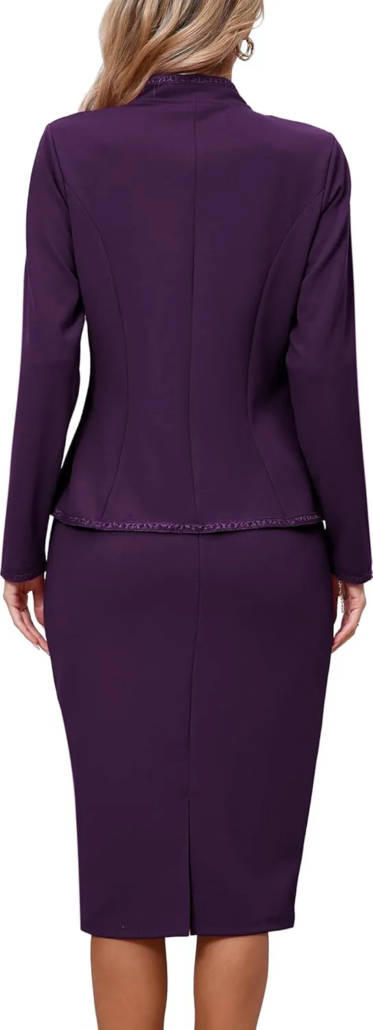 Women 2 Piece Business Suit Elegant Blazer Jacket and Skirt Sets Work Formal Office Clothes Suits