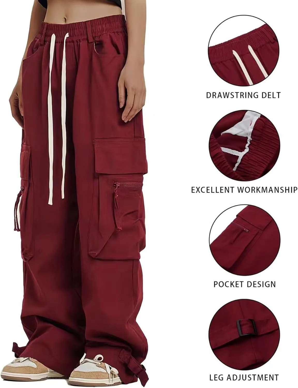 Women Cargo Pants Y2k Hip Hop Jogger Sweatpant Straight Wide Leg High Waisted Casual Pants