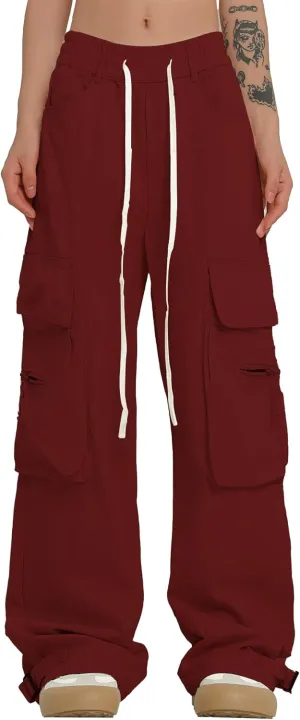 Women Cargo Pants Y2k Hip Hop Jogger Sweatpant Straight Wide Leg High Waisted Casual Pants