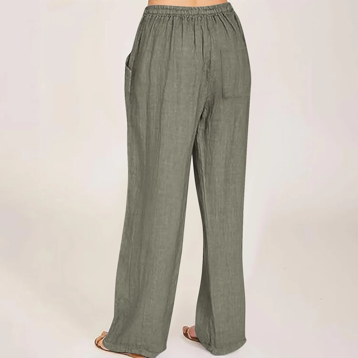 Women Casual Cotton Linen Pants Lightweight Summer Relax Fit Elastic Waist Plus Size Solid Lounge Jogger Long Trousers