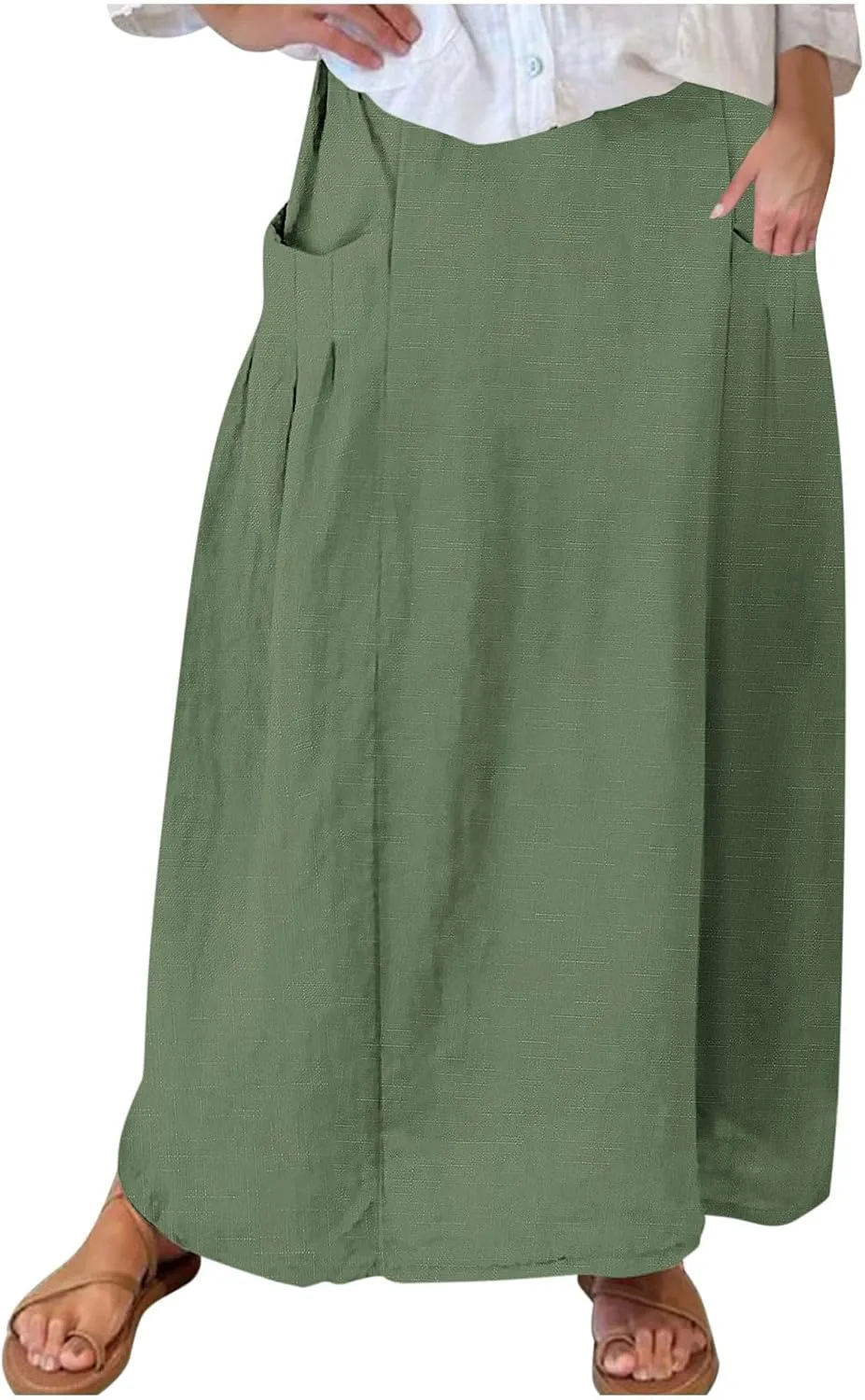 Women Casual Skirts with Pockets Plus Size Maxi Skirts High Waist Pleated Skirt Long A-Line Skirts Flowy Travel Skirt