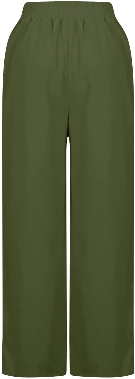 Women Cotton Linen High Elastic Waist Casual Pants, Summer Loose Wide Leg Trousers Comfy Breathable Clothes with Pockets