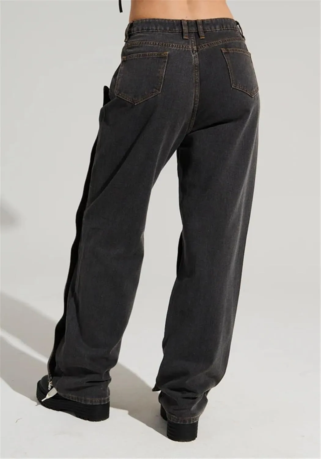 Women Detachable Straight Leg Jeans Y2k High Waisted Cargo Jeans Patchwork Denim Pants