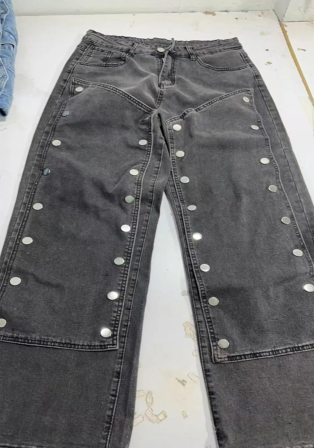 Women Detachable Straight Leg Jeans Y2k High Waisted Cargo Jeans Patchwork Denim Pants