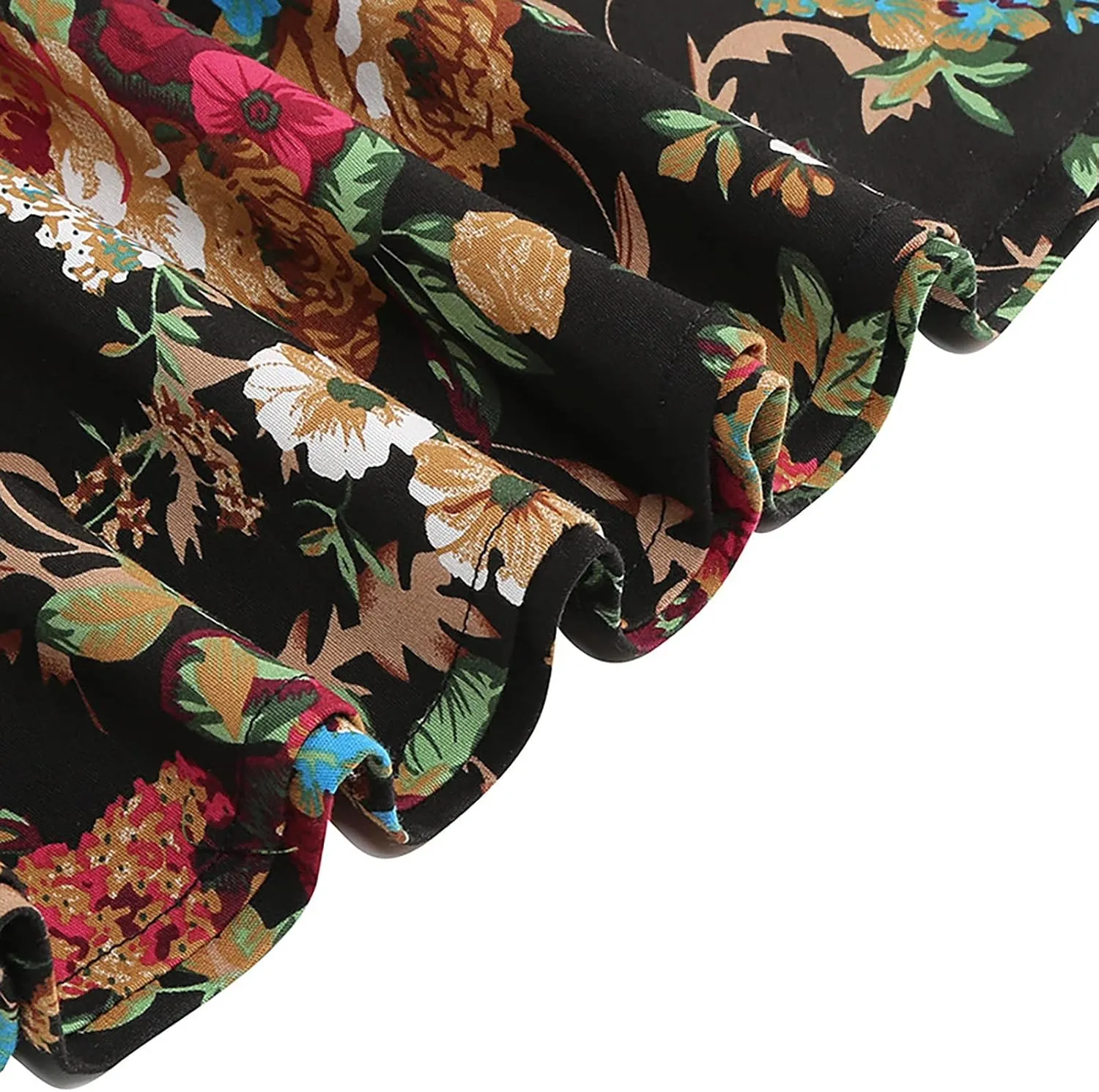 Women Floral Printed Skirt Elastic Waist A-Line Knee Length Skirt Vintage Pleated Midi Skirt