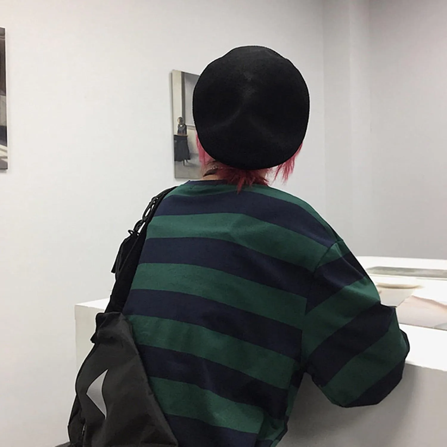 Women Harajuku Oversized Stripe Casual Long Sleeves Crewneck T-Shirt Tee Tops