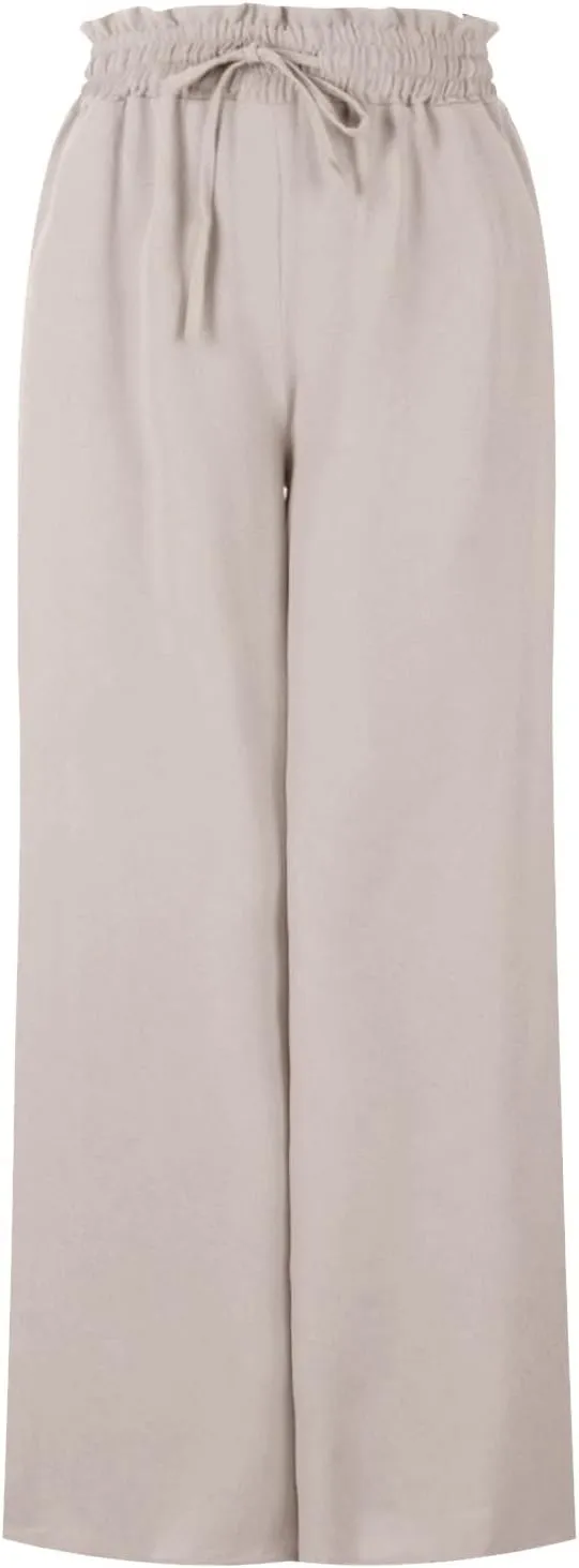 Women High Waist Casual Wide Leg Long Palazzo Pants Trousers Solid Color Drawstring Pants Beach Vacation Clothes
