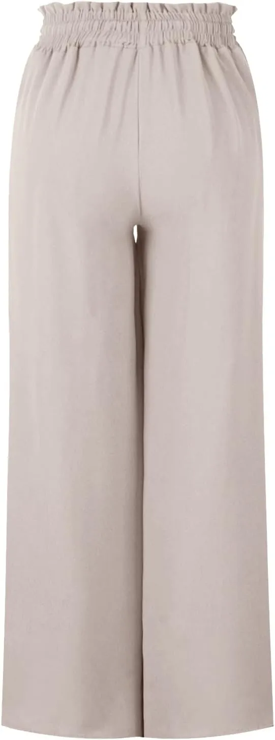 Women High Waist Casual Wide Leg Long Palazzo Pants Trousers Solid Color Drawstring Pants Beach Vacation Clothes