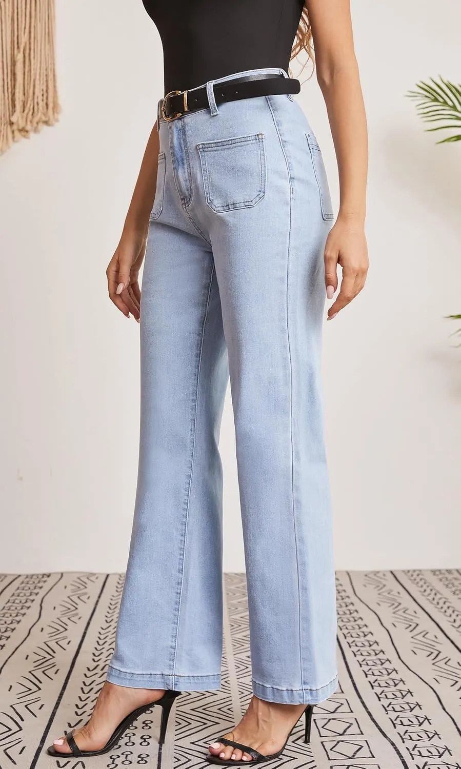 Women Jeans Straight High Waisted Stretchy Trendy Pants with Pocket Jeans for Women
