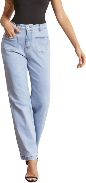 Women Jeans Straight High Waisted Stretchy Trendy Pants with Pocket Jeans for Women