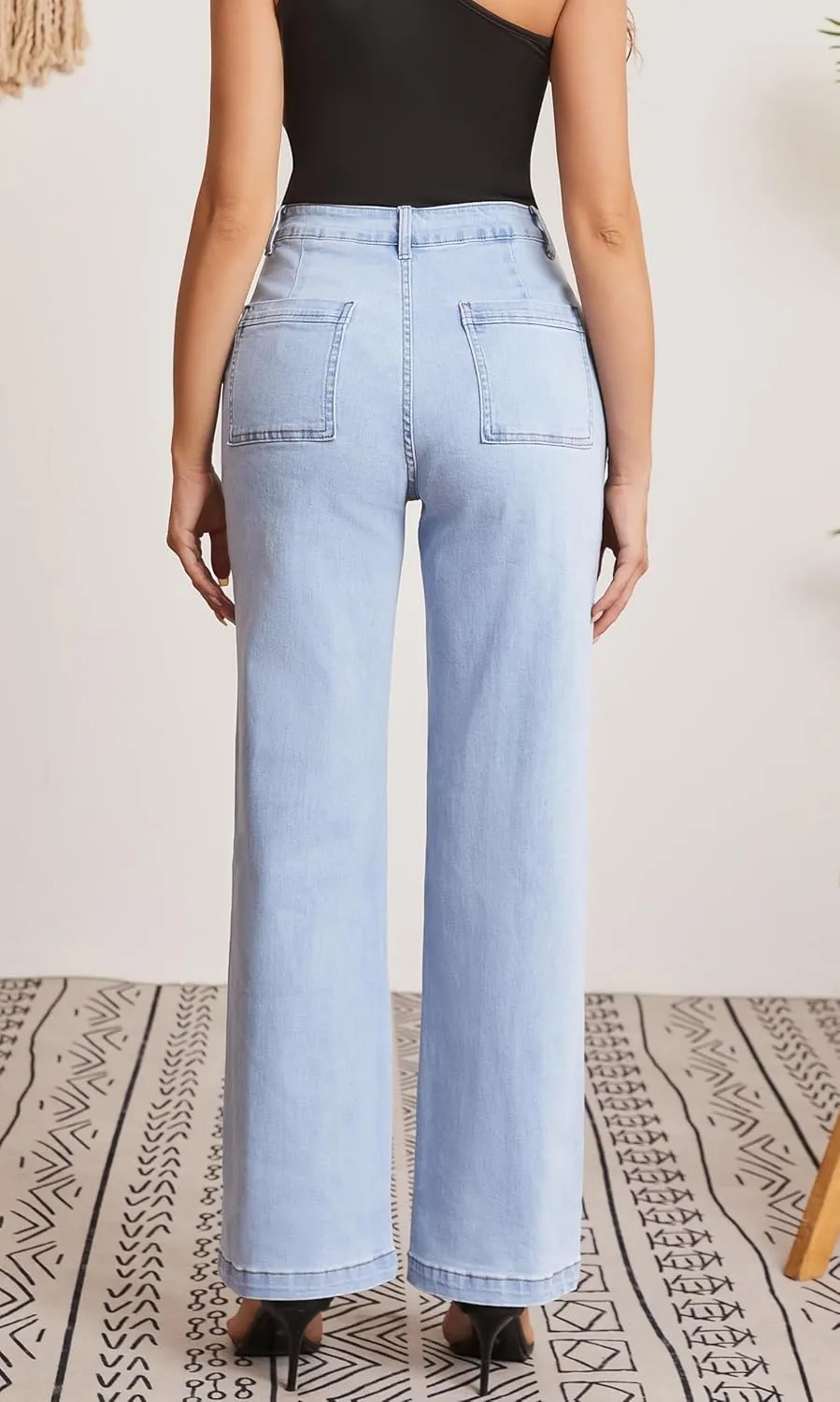 Women Jeans Straight High Waisted Stretchy Trendy Pants with Pocket Jeans for Women
