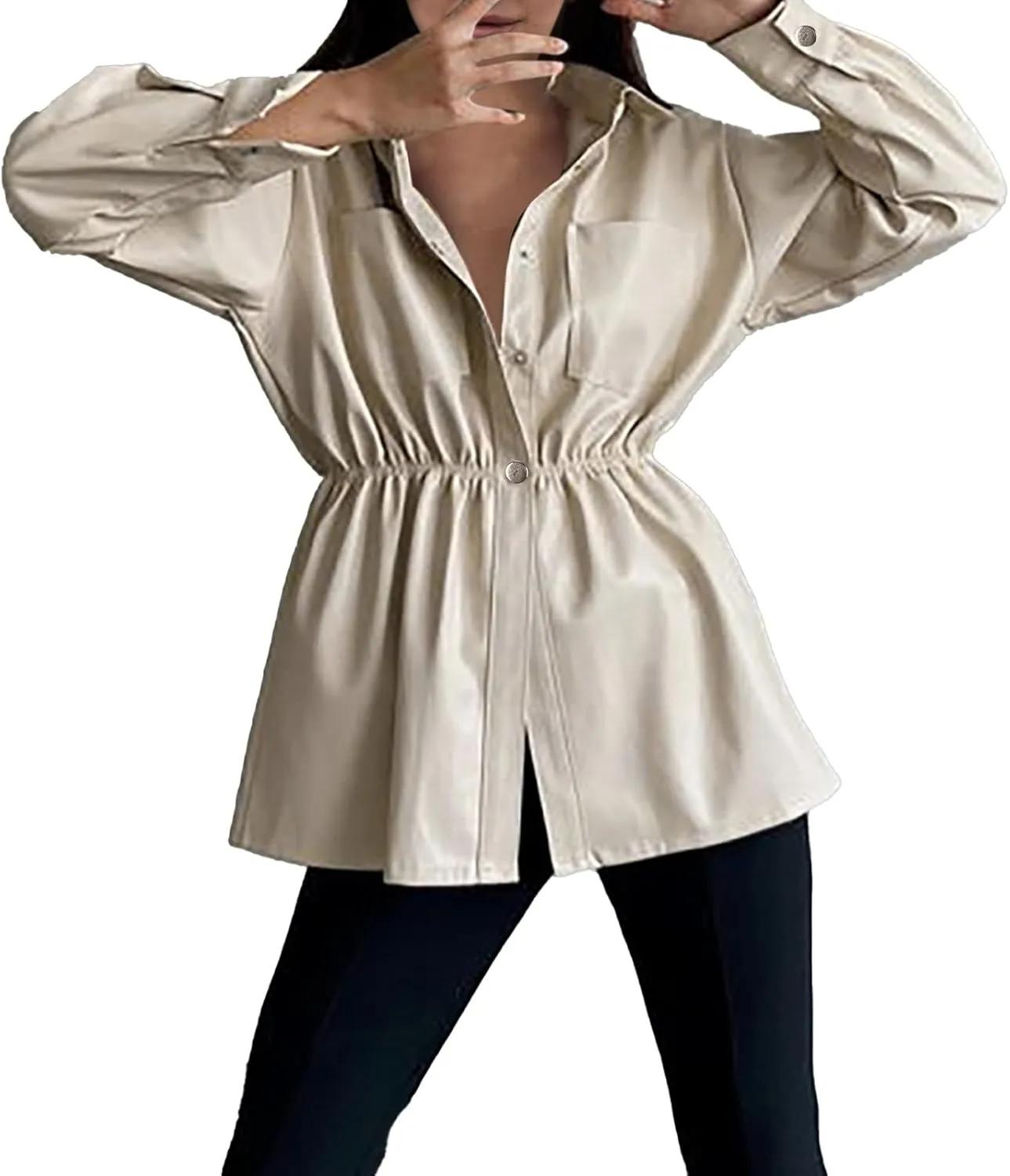Women Leather Jacket Stand-Up Collar Zipper Stitching Solid Color Jacket Faux Leather Jacket Women Faux Leather