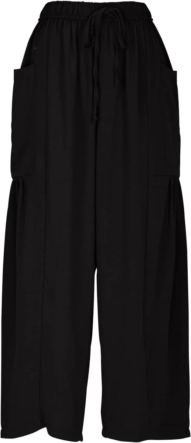 Women Linen Baggy Harem Pants Summer Drawstring Casual Beach Pant 2025 Vacation Wide Leg Lounge Trousers with Pockets