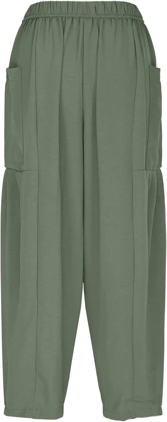 Women Linen Baggy Harem Pants Summer Drawstring Casual Beach Pant 2025 Vacation Wide Leg Lounge Trousers with Pockets