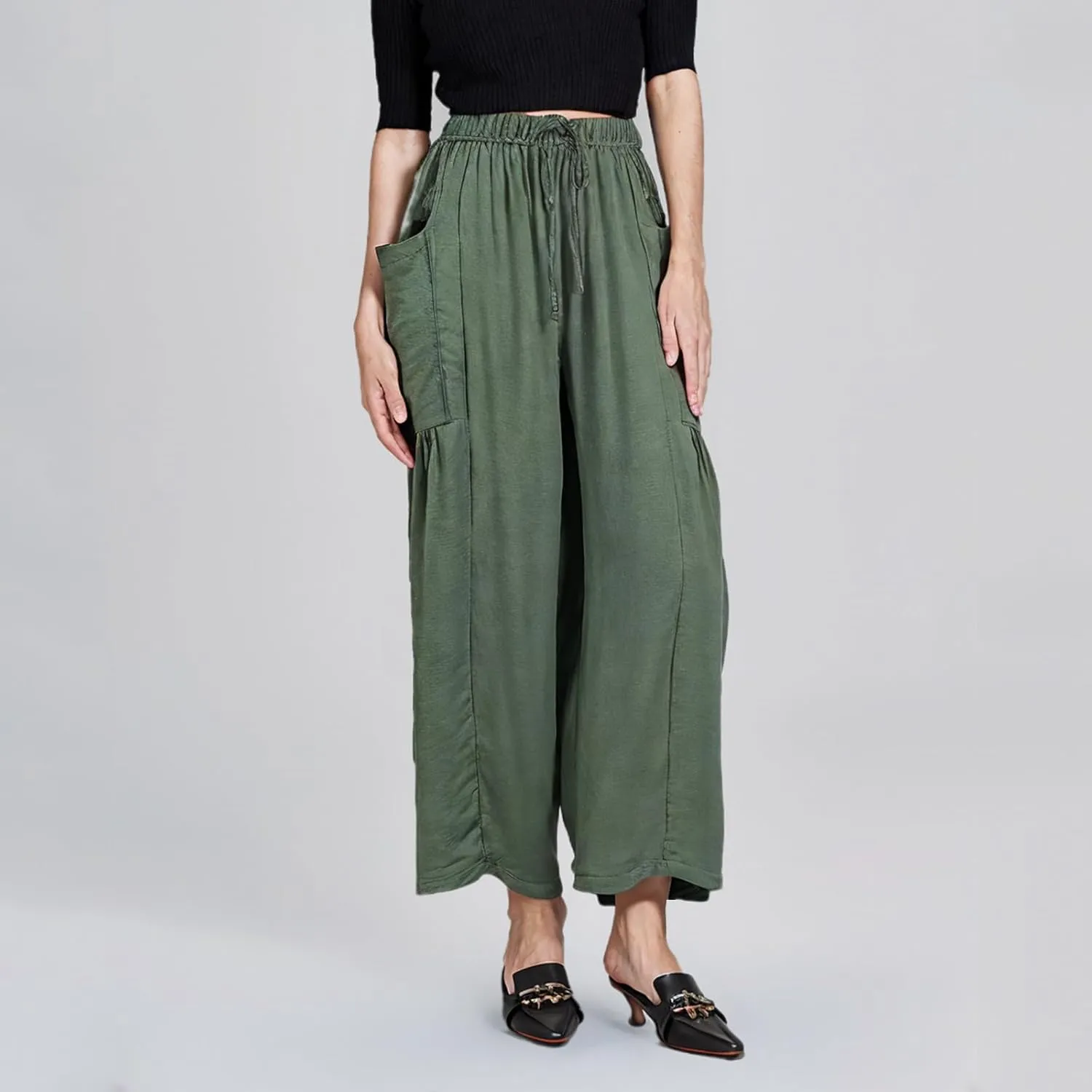Women Linen Baggy Harem Pants Summer Drawstring Casual Beach Pant 2025 Vacation Wide Leg Lounge Trousers with Pockets