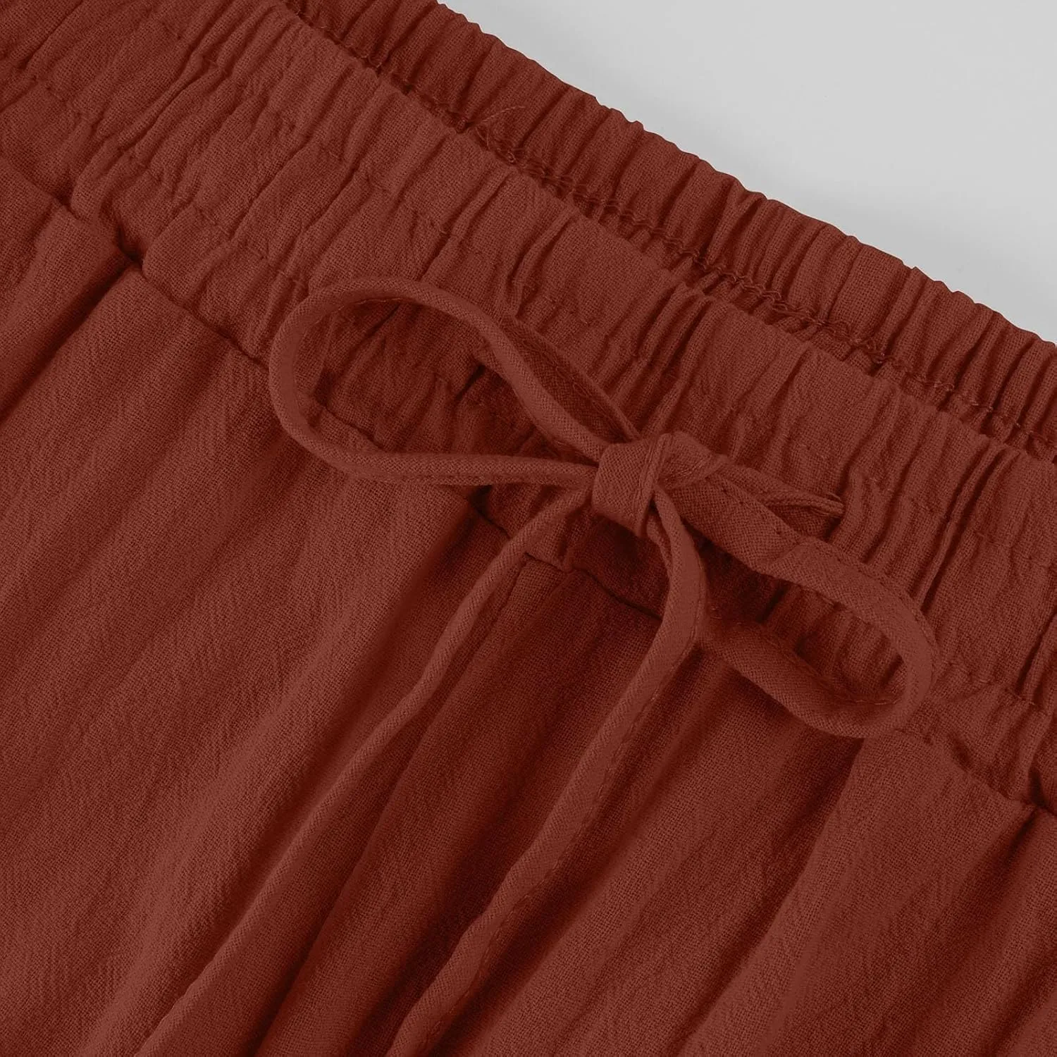 Women Linen Pants Summer Drawstring High Waisted Straight Leg Cotton Pants Casual Comfy Beach Trouser with Pockets