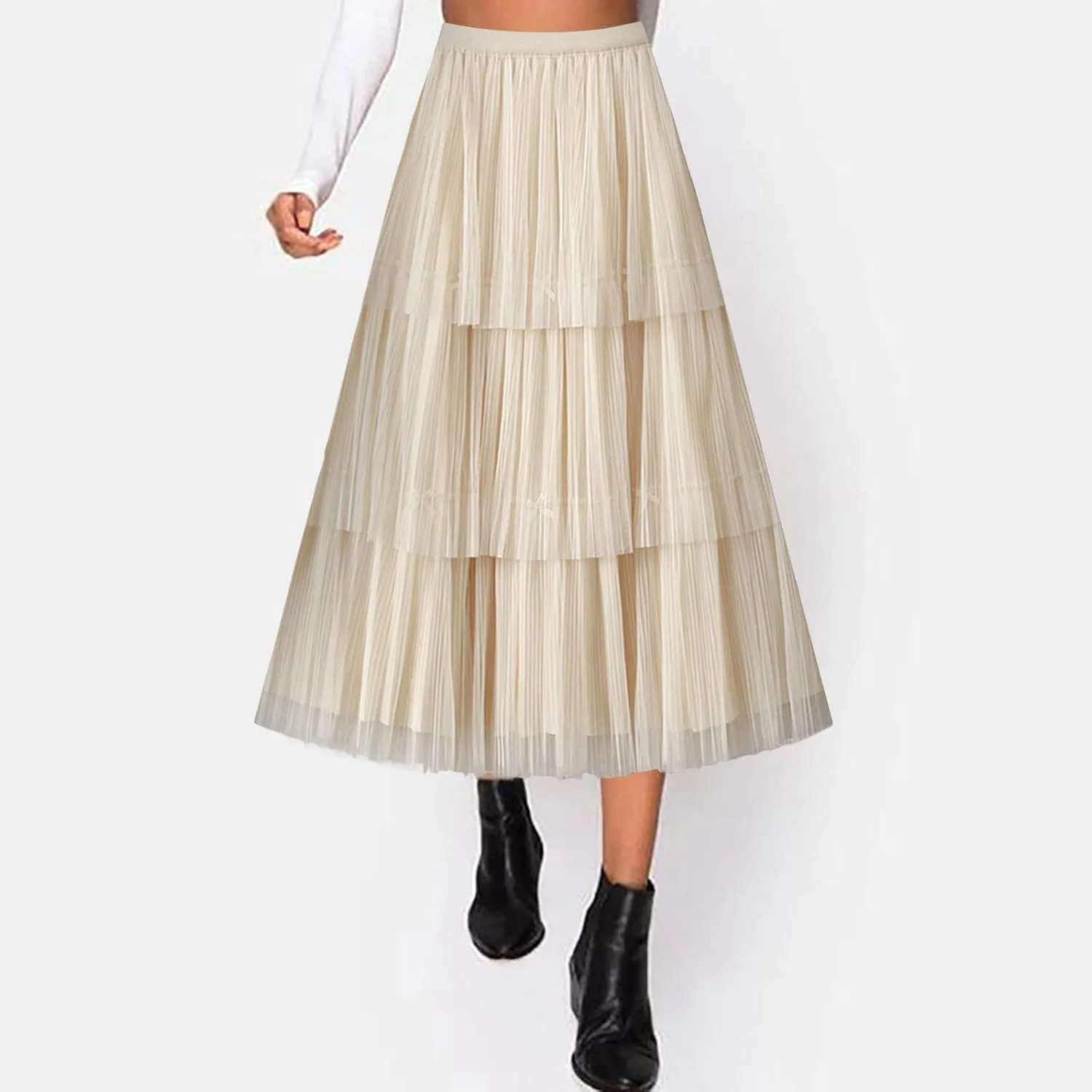 Women Mid Length Skirt Dance Party A Line High Waisted Bowknot Tulle Skirt Holiday Party Sweater Outfits for