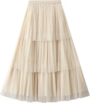 Women Mid Length Skirt Dance Party A Line High Waisted Bowknot Tulle Skirt Holiday Party Sweater Outfits for