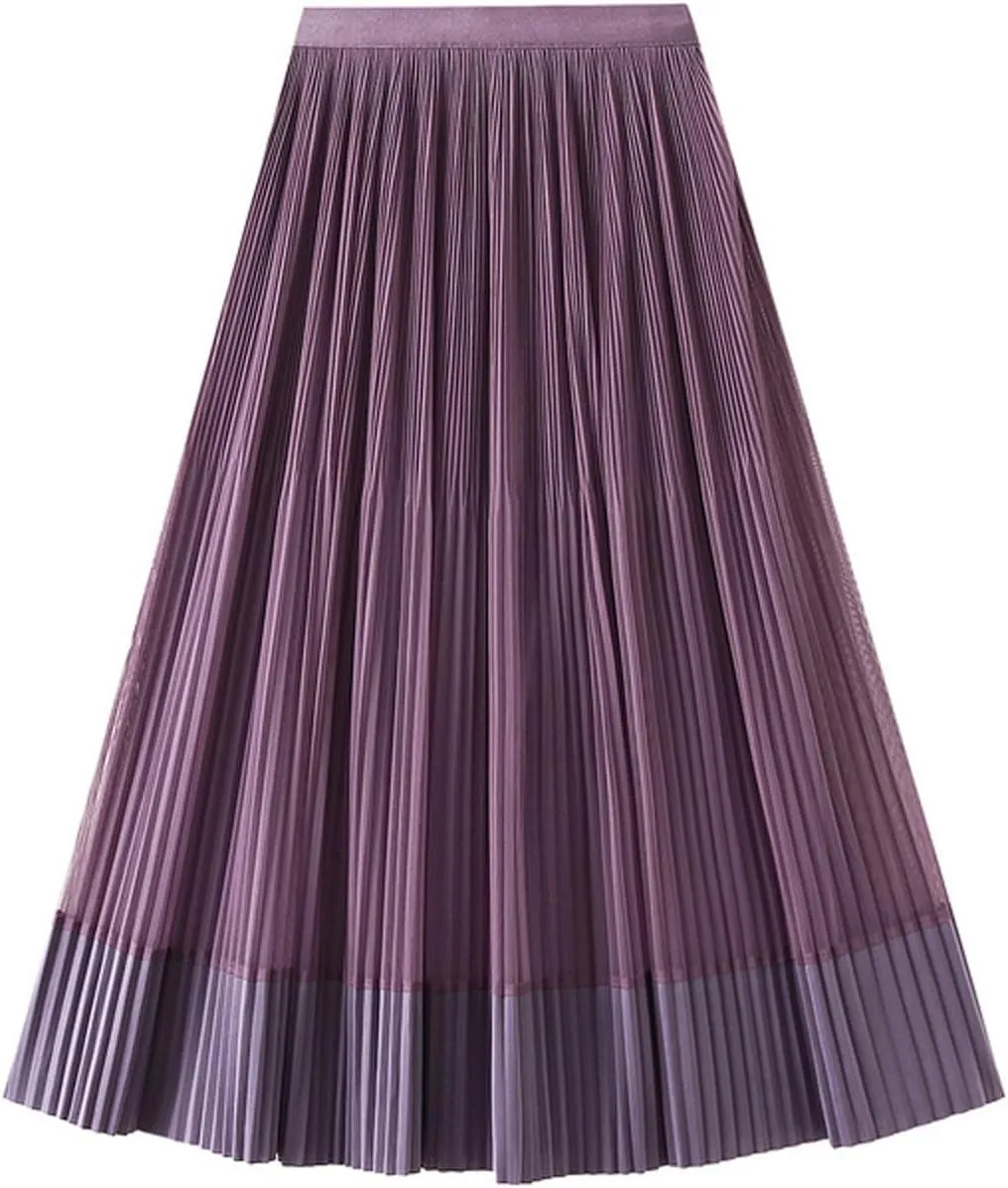 Women Mid Length Skirt Dance Party A Line High Waisted Reversible Tulle Skirt Holiday Party Costume Waistband for