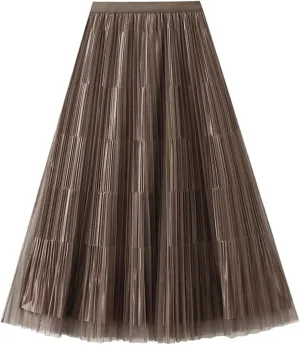 Women Mid Length Skirt Dance Party A Line High Waisted Reversible Tulle Skirt Holiday Party Midi Wrap Skirt with
