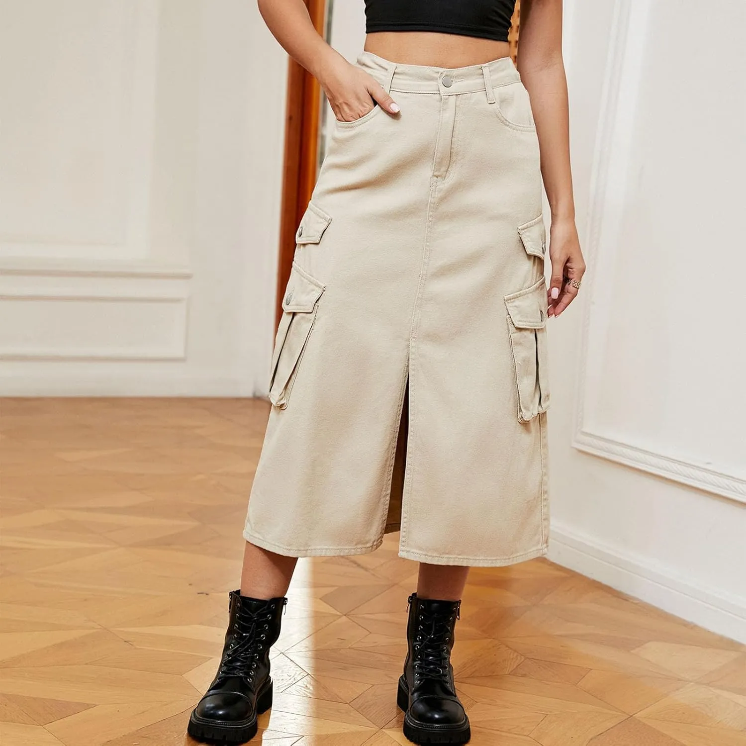 Women Mid Length Skirt Holiday Party Casual Denim Half Skirts Skirt and Top Set for Women Work
