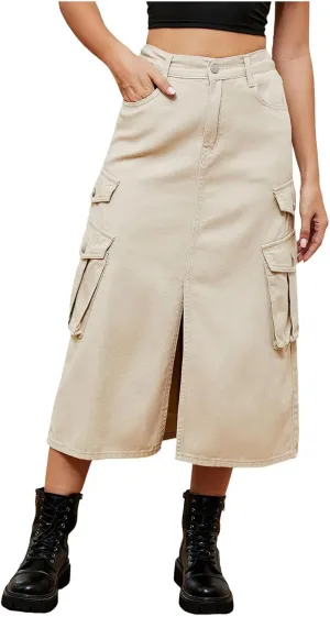 Women Mid Length Skirt Holiday Party Casual Denim Half Skirts Skirt and Top Set for Women Work