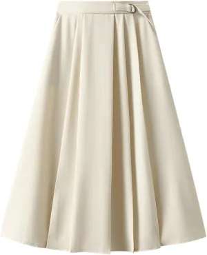 Women Mid Length Suit Skirt A Line High Waisted Pleated Skirt Daily Costume Half Suit Jean Skirts for Teen Girls
