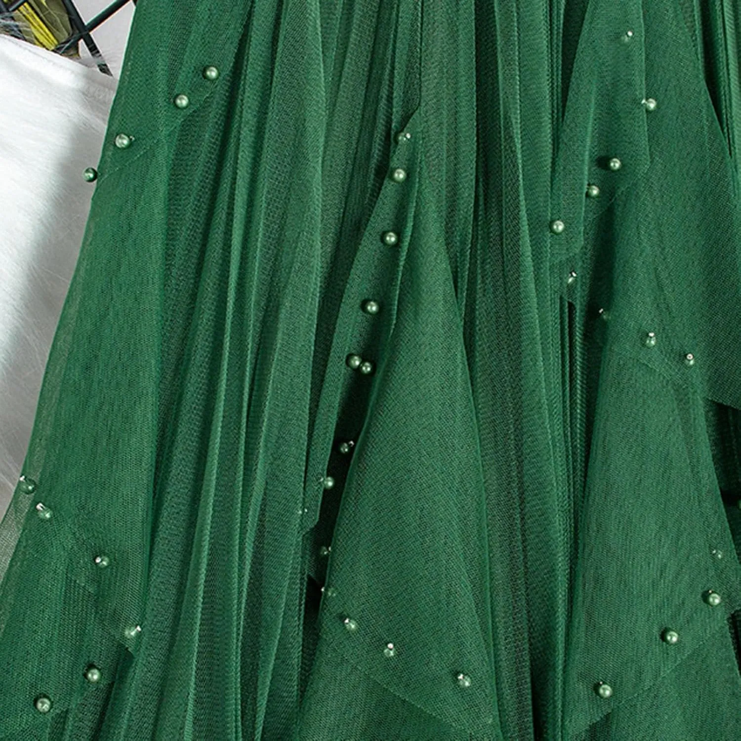 Women Ruffles Layered Mesh Tulle Skirts Ball Gown Puffy Elastic Flare Solid Long Skirt Cute Half Dress