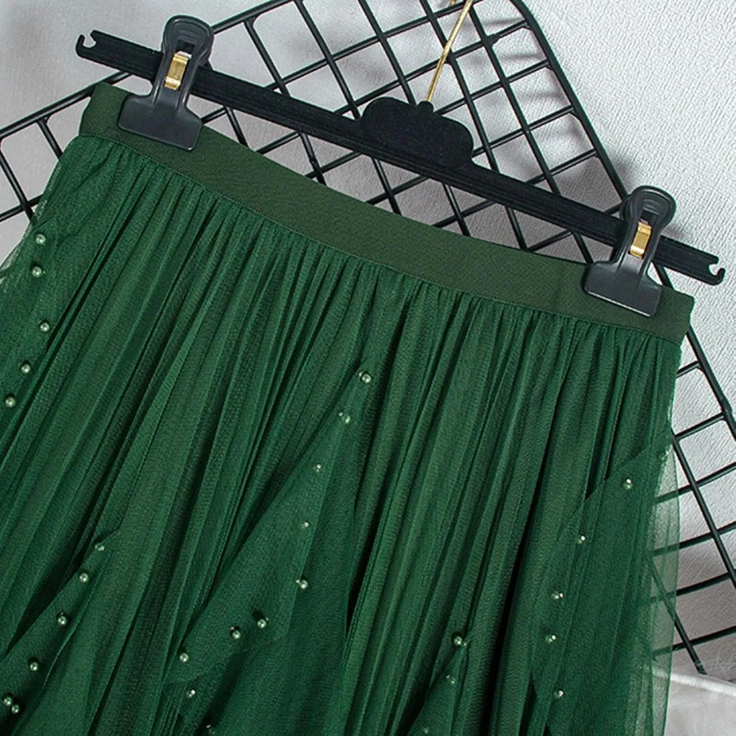 Women Ruffles Layered Mesh Tulle Skirts Ball Gown Puffy Elastic Flare Solid Long Skirt Cute Half Dress