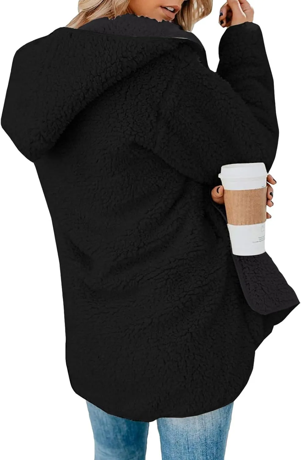 Women Sherpa Jacket Oversized Fleece Jacket Fall Teddy Bear Coat with Pockets Plus Size Open Front Hooded Cardigan