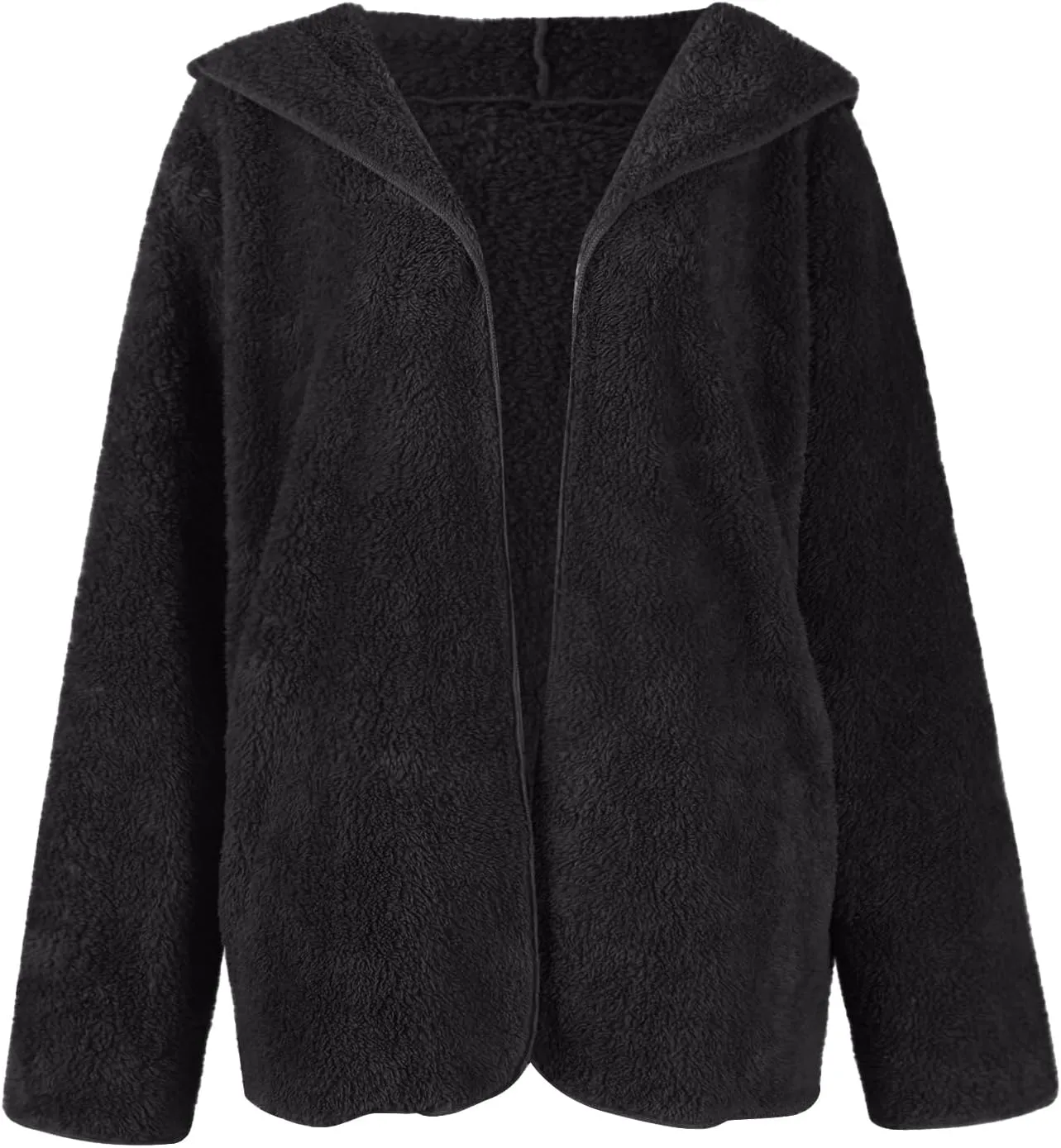 Women Sherpa Jacket Oversized Fleece Jacket Fall Teddy Bear Coat with Pockets Plus Size Open Front Hooded Cardigan