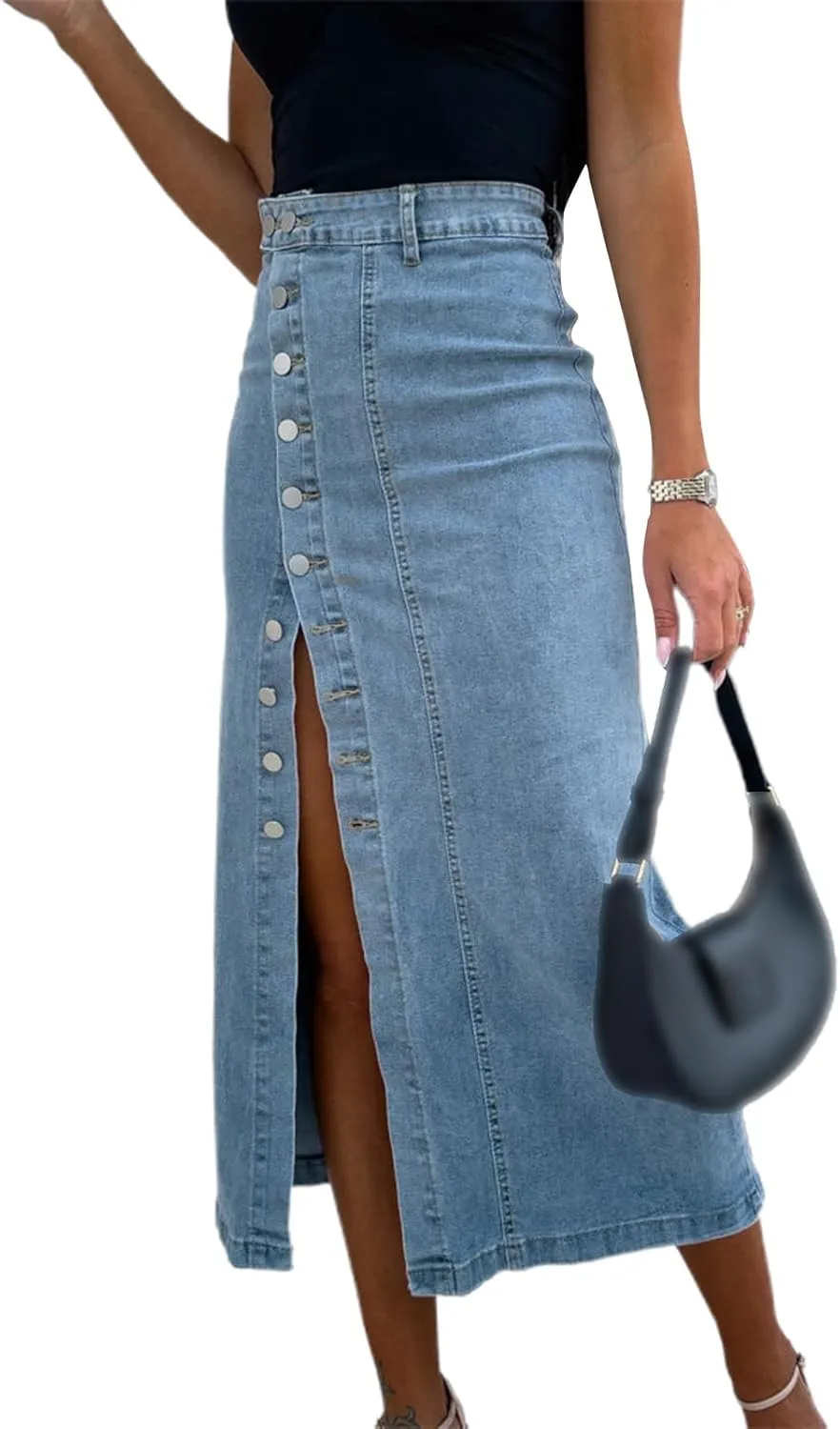 Women Slit Denim Maxi Skirt High Waist Split A-Line Pencil Long Jean Skirt Slim Fit Vintage Cargo Y2k Jean Skirt