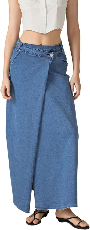 Women Slit Denim Maxi Skirt High Waist Split A-Line Pencil Long Jean Skirt Slim Fit Vintage Cargo Y2k Jean Skirt