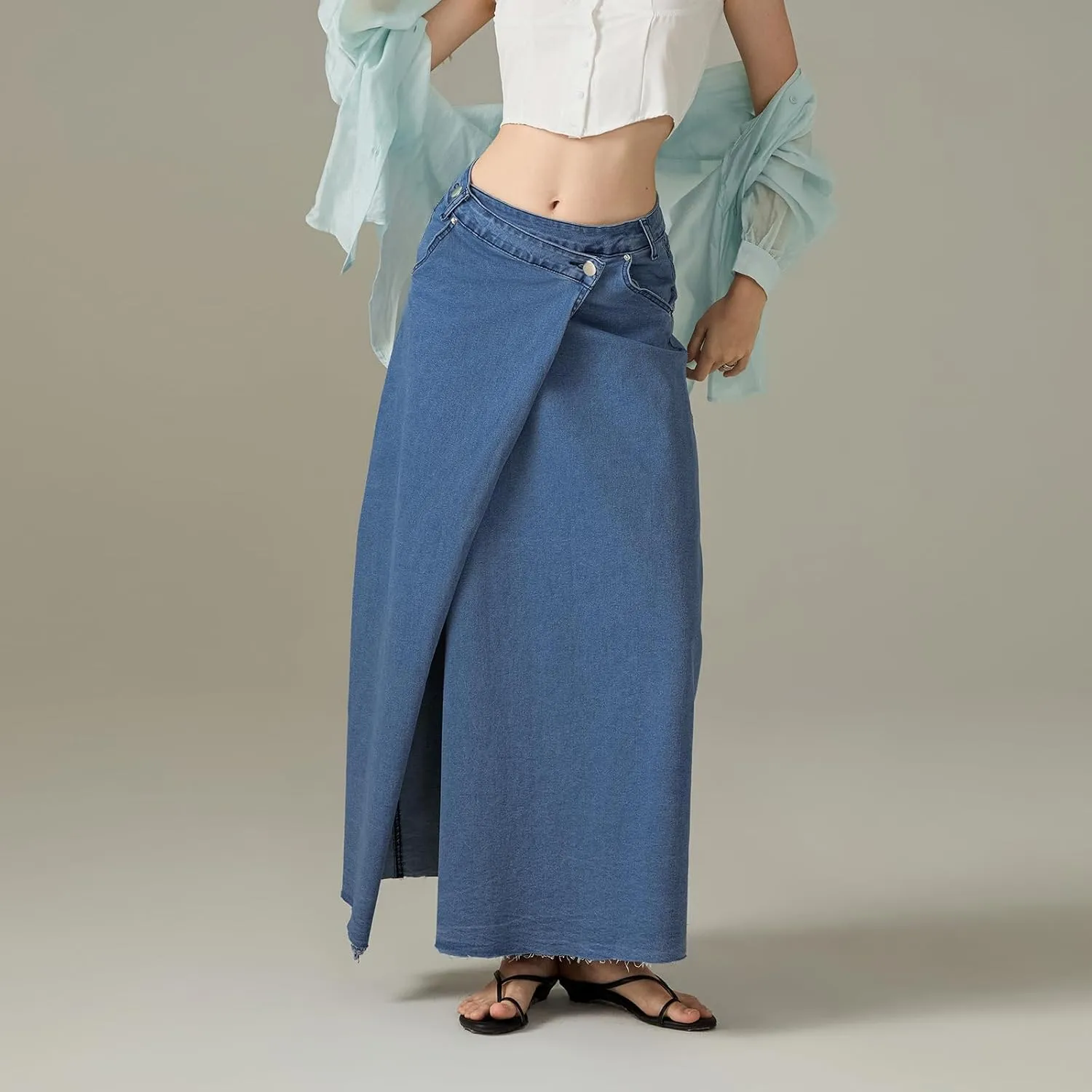 Women Slit Denim Maxi Skirt High Waist Split A-Line Pencil Long Jean Skirt Slim Fit Vintage Cargo Y2k Jean Skirt