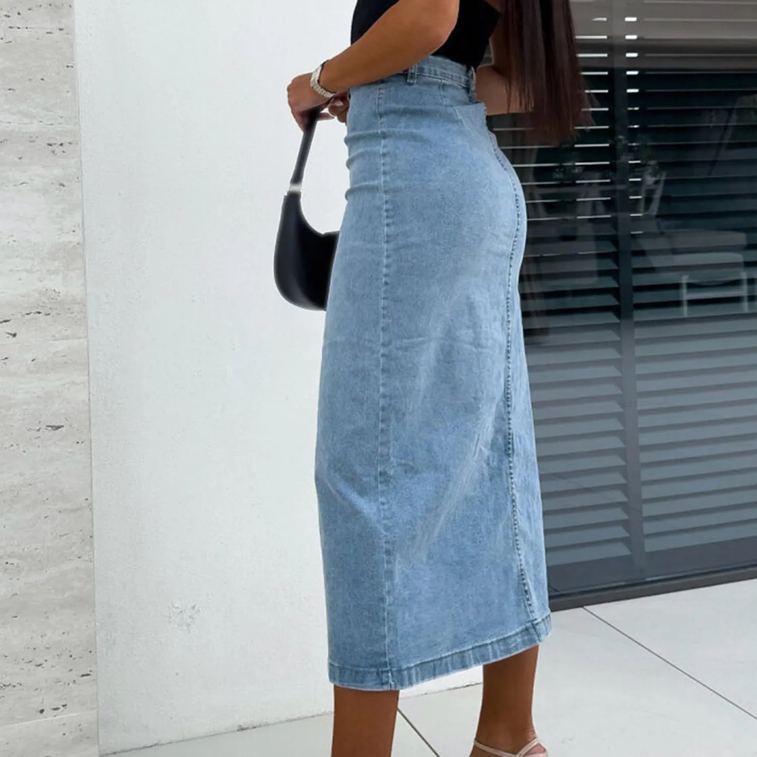 Women Slit Denim Maxi Skirt High Waist Split A-Line Pencil Long Jean Skirt Slim Fit Vintage Cargo Y2k Jean Skirt