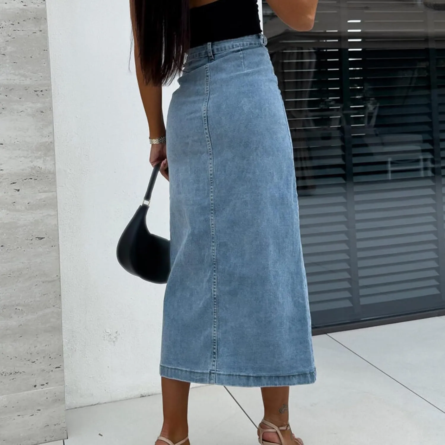 Women Slit Denim Maxi Skirt High Waist Split A-Line Pencil Long Jean Skirt Slim Fit Vintage Cargo Y2k Jean Skirt