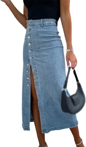 Women Slit Denim Maxi Skirt High Waist Split A-Line Pencil Long Jean Skirt Slim Fit Vintage Cargo Y2k Jean Skirt
