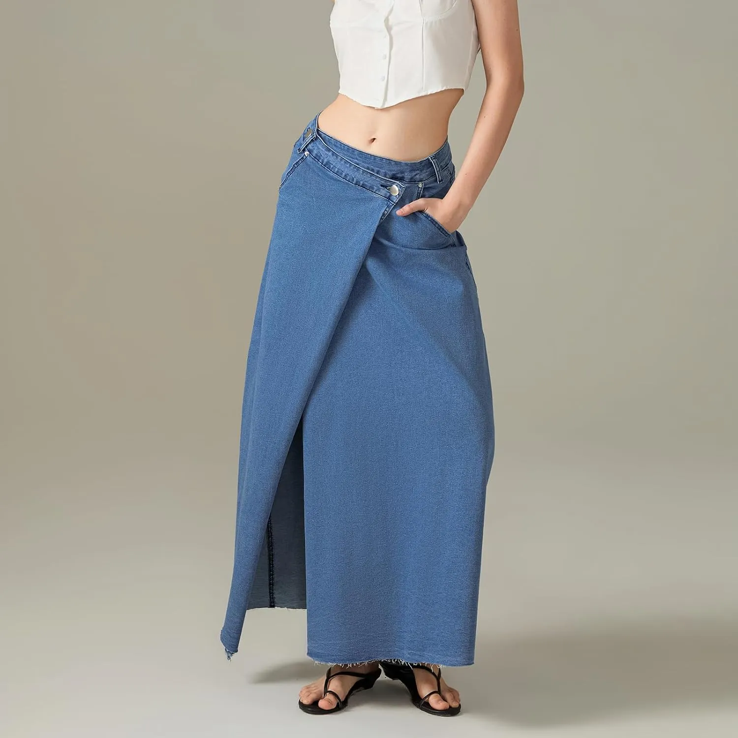 Women Slit Denim Maxi Skirt High Waist Split A-Line Pencil Long Jean Skirt Slim Fit Vintage Cargo Y2k Jean Skirt