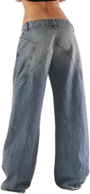 Women Straight Leg Boyfriend Jeans Low Waist Wide Leg Baggy Jeans Vintage Denim Pants