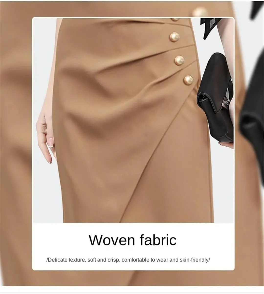 Women Straight Midi Skirt High Waist Solid Color Slit Design Pencil Elegant Skirts
