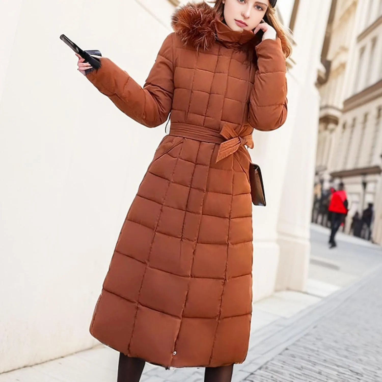 Women Warm Down Jacket With Fur Hood Long Puffer Coat Plus Size Praka Quilted Jacket Padded Winter Coats Outerwear 2023