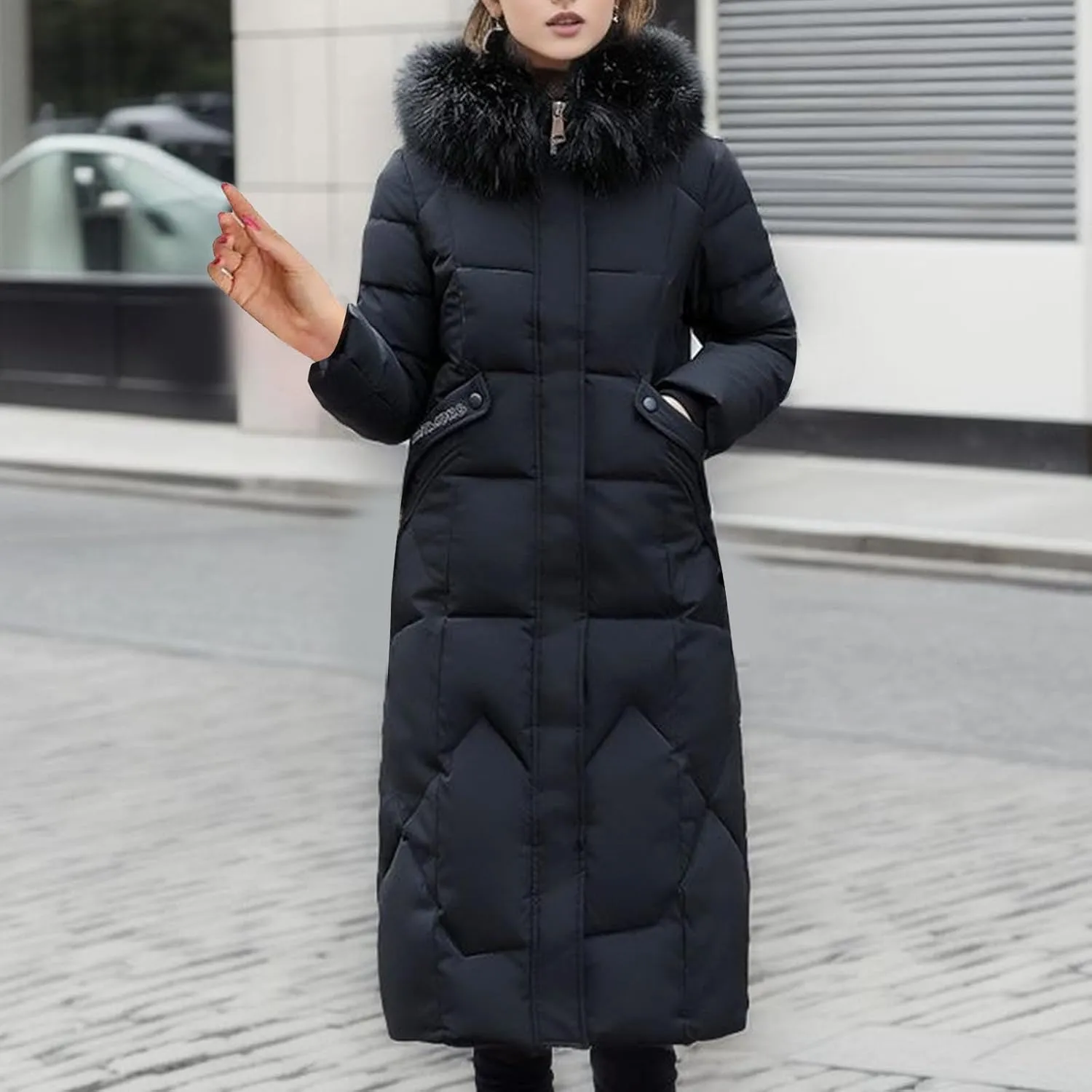 Women Warm Down Jacket With Fur Hood Long Puffer Coat Plus Size Praka Quilted Jacket Padded Winter Coats Outerwear 2023