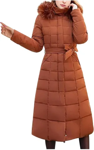 Women Warm Down Jacket With Fur Hood Long Puffer Coat Plus Size Praka Quilted Jacket Padded Winter Coats Outerwear 2023