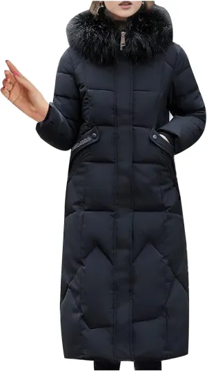 Women Warm Down Jacket With Fur Hood Long Puffer Coat Plus Size Praka Quilted Jacket Padded Winter Coats Outerwear 2023