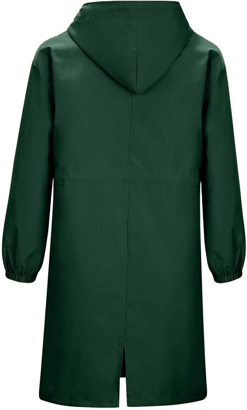 Women Waterproof Raincoat Long Hooded Windbreaker Trench Jacket Plus Size Button down Jacket Rain Jackets
