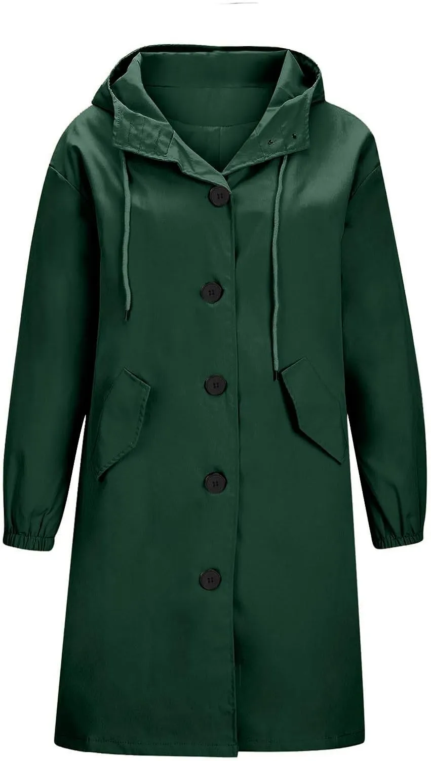 Women Waterproof Raincoat Long Hooded Windbreaker Trench Jacket Plus Size Button down Jacket Rain Jackets