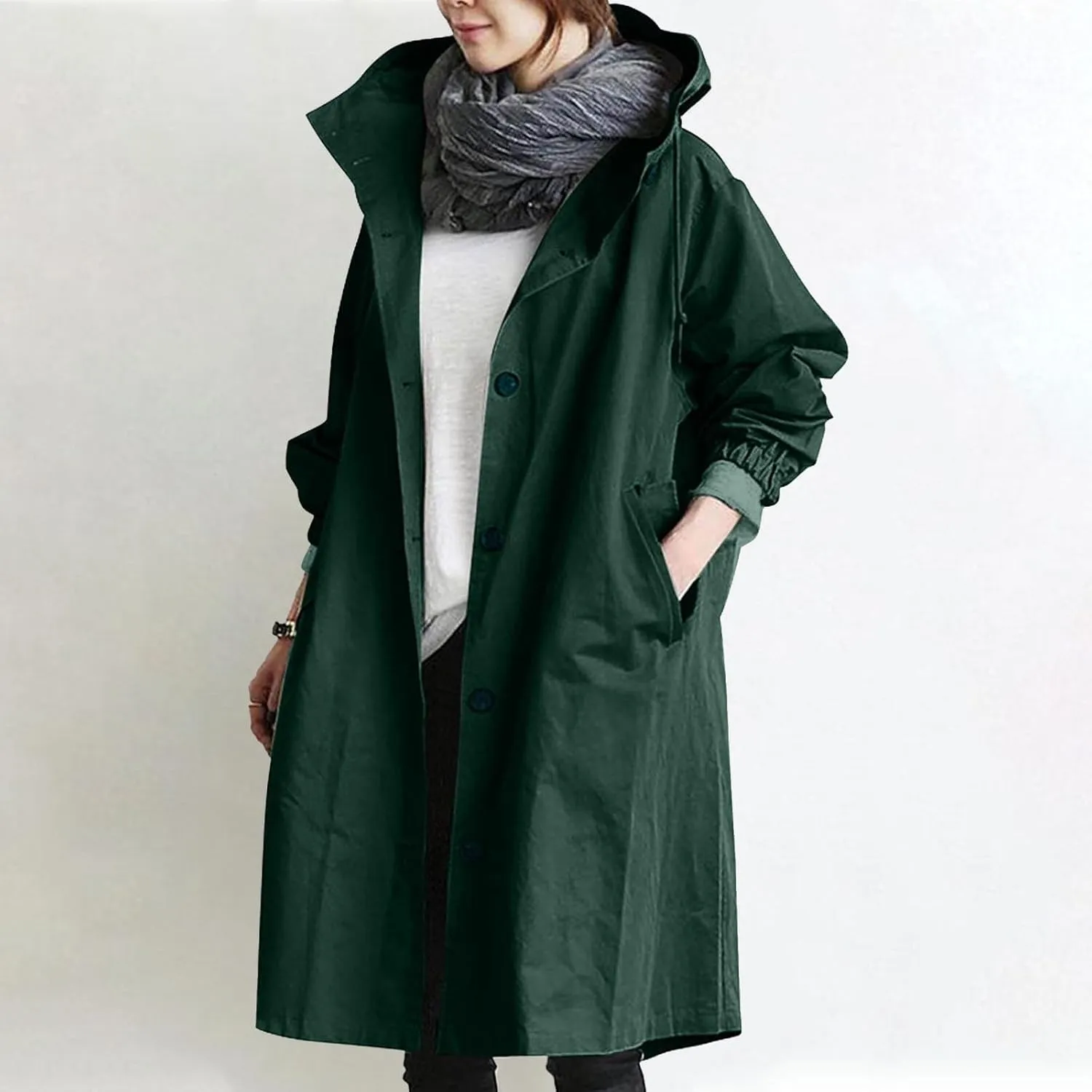 Women Waterproof Raincoat Long Hooded Windbreaker Trench Jacket Plus Size Button down Jacket Rain Jackets